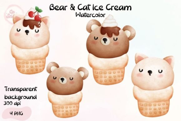 Bear Cat Ice Cream Embroidery Design