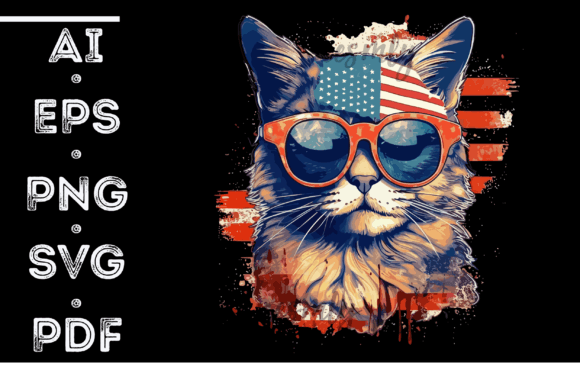 Cat American Flag Embroidery Design