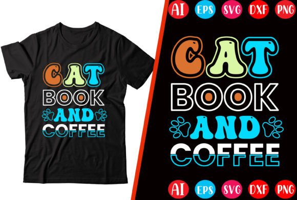 Cat Book and Coffee T-shirt Design