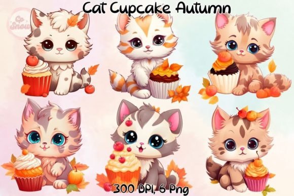 Cat Cupcake Autumn Sublimation Clipart