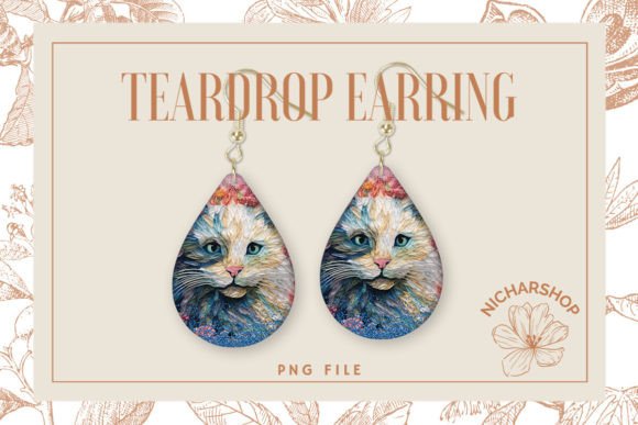 Cat Flower Quilled Teardrop Earring1