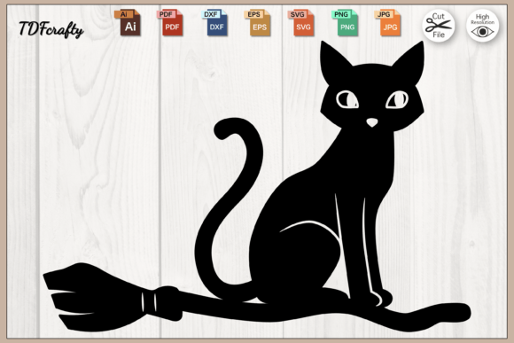 Cat on Broom Silhouette
