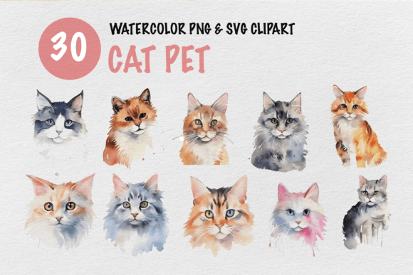 Cat Pet Watercolor Clipart