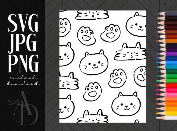 Coloring Page Cat Head and Paws KDP