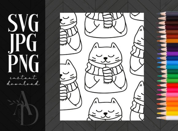 Coloring Page Large Cat Scarf KDP