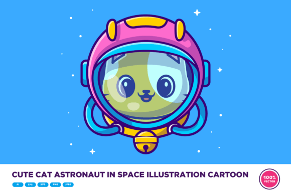Cute Cat Astronaut in Space Illustration