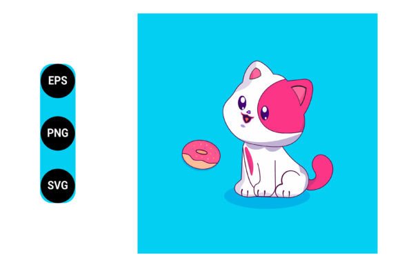 Cute Cat Eating Donut Cartoon Vector