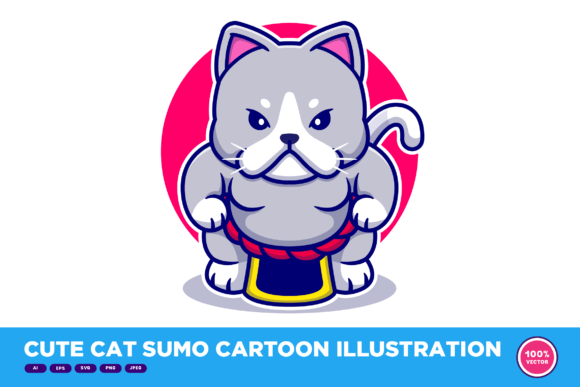 Cute Cat Sumo Cartoon Illustration