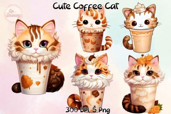 Cute Coffee Cat Sublimation Clipart