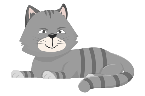 Grinning Cat. Fluffy Gray Pet. Sneaky Ch