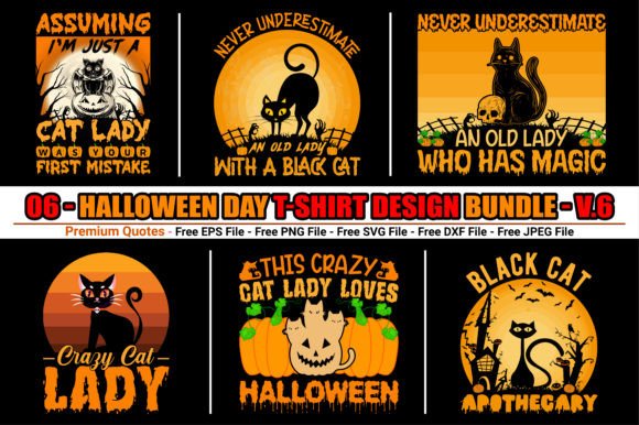 Halloween Day Cat T-Shirt Design Bundle