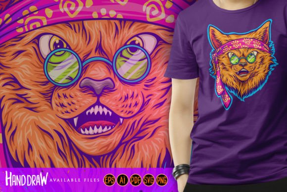 Hippie Funky Cat with Sunglass