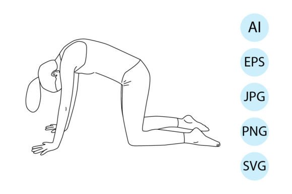 Line Art of Yoga in Cat Pose