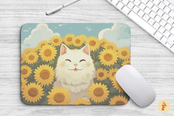 Mouse Pad Anime Cat in Sunflower Field