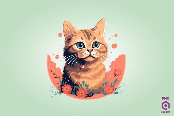 Retro Risograph Cat Clipart PNG