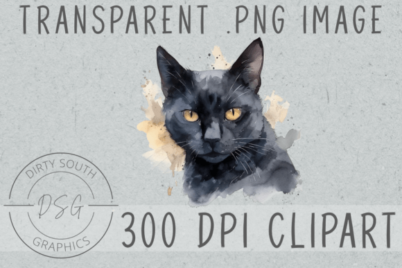 Watercolor Black Cat Clip Art